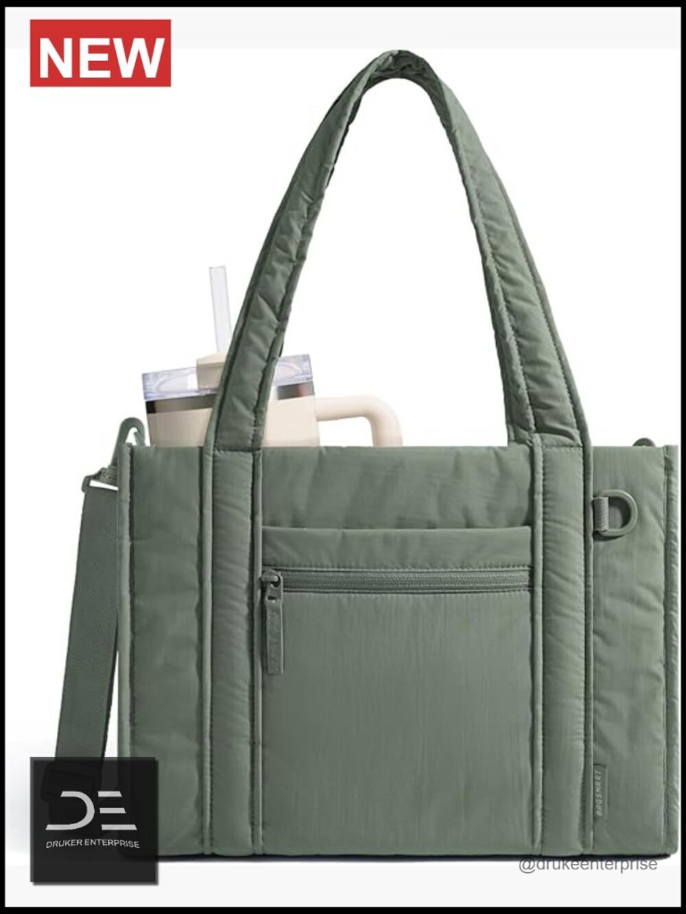 Quilted Boxy Tote Crossbody Bag with Zipper, Lightweight 14L for Work Travel